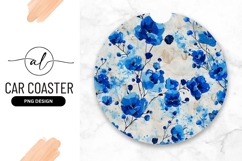 Blue Floral Pattern on Round Car Coaster Png Product Image 1