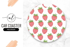 Round Car Coaster Png with Repeating Red Strawberries Product Image 1