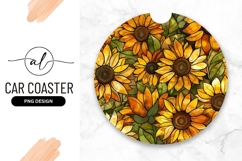 Round Car Coaster Png with Yellow Orange Sunflowers Product Image 1