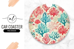 Watercolor Coral Reef Pattern on Round Car Coaster Png Product Image 1