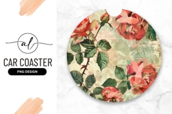 Vintage Rose Illustration in a Round Car Coaster Png Design Product Image 1