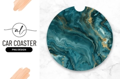 Teal and Gold Marble Texture Round Car Coaster Png Design Product Image 1