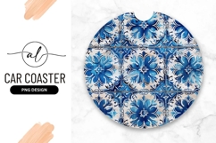 Round Blue Floral Tile Pattern on Wood Grain Texture Product Image 1
