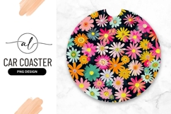Colorful Floral Pattern Round Car Coaster Png Product Image 1