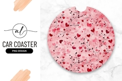 Pink Floral Heart Pattern Round Car Coaster Png hearts Product Image 1