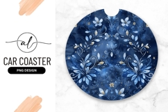 Watercolor Floral Design on a Round Car Coaster Png Product Image 1