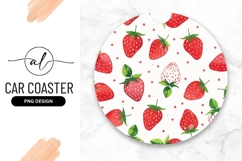 Watercolor Strawberry Pattern on Round Car Coaster Png Product Image 1