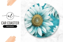White and Teal Sunflower Illustration on Textured Turquoise Product Image 1