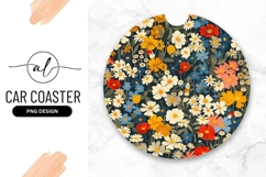 Floral Pattern Round Car Coaster Png with Daisies Product Image 1