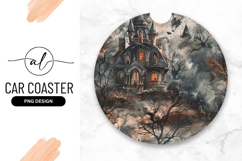 Spooky Watercolor Haunted House Illustration with Bats Product Image 1