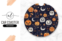 Halloween Pumpkin and Moon Pattern on Dark Blue Background Product Image 1