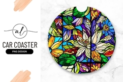 Floral Stained Glass Round Car Coaster Png Product Image 1