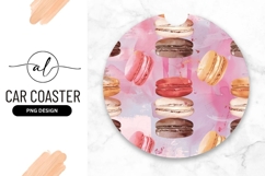 Watercolor Macarons on Pink Background Round Car Coaster Png Product Image 1