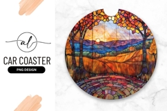 Stained Glass Landscape with Trees Sunset and Brick Path Product Image 1