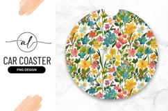 Watercolor Floral Pattern Round Car Coaster Png Product Image 1