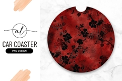 Red Round Floral Design with Black Silhouettes on a Textured Product Image 1