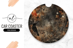 Black Crow Butterfly Bats and Lantern in a Round Car Coaster Product Image 1