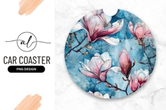 Watercolor Magnolia Flowers in a Circle on Blue Background Product Image 1