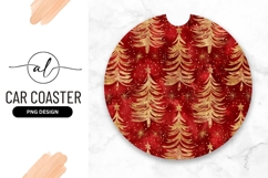 Gold Christmas Trees and Stars on Red Background Product Image 1
