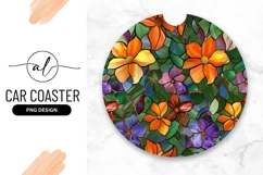 Stained Glass Floral Design with Orange Yellow Purple Product Image 1