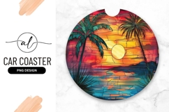 Tropical Sunset Palm Trees and Ocean View Round Car Coaster Product Image 1
