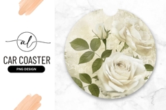 Elegant White Roses Floral Arrangement On Beige Patterned Product Image 1