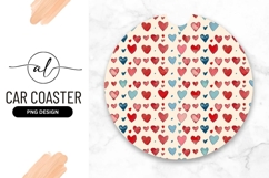Watercolor Hearts Pattern Round Car Coaster Png Product Image 1