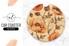 Decorative Poppies Floral Round Car Coaster Png Design Product Image 1