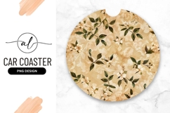 Elegant Floral Round Car Coaster Png Design With Beige Product Image 1