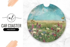 Artistic Floral Meadow Illustration Round Car Coaster Png Product Image 1