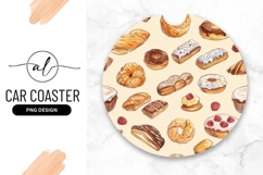 Watercolor Style Round Car Coaster Png With Pastries Product Image 1