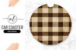 Brown Beige Plaid Round Car Coaster Png For Sublimation Product Image 1