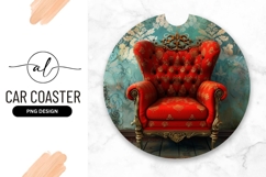 Elegant Red Armchair With Gold Details On Floral Turquoise Product Image 1
