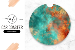 Abstract Turquoise And Copper Texture Round Car Coaster Png Product Image 1