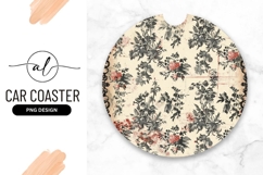 Distressed Floral Pattern Round Car Coaster Png With Aged Product Image 1
