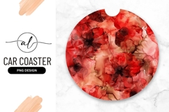 Artistic Round Car Coaster Png Featuring Abstract Red Floral Product Image 1