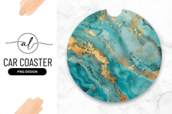 Teal Blue And Gold Fluid Art Texture Round Car Coaster Png Product Image 1