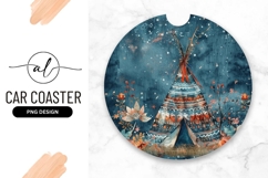 Watercolor Teepee Illustration Round Car Coaster Png Product Image 1