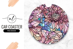 Pink Dahlia Stained Glass Round Car Coaster Product Image 1