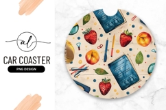 Playful Watercolor Back To School Design Round Car Coaster Product Image 1