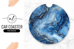 Blue And Gold Marble Texture Round Car Coaster Png Design Product Image 1