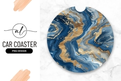 Blue And Gold Abstract Round Car Coaster Png Luxury Marble Product Image 1