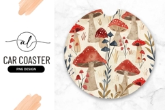 Watercolor Mushroom Pattern Round Car Coaster Png Product Image 1