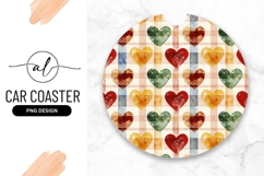 Colorful Hearts On Plaid Round Car Coaster Png Product Image 1