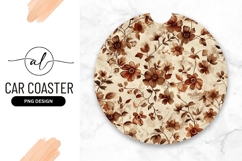 Round Car Coaster Png With Vintage Brown Floral Pattern Product Image 1