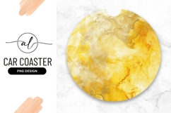 Golden Fluid Art Round Car Coaster Png Design Product Image 1