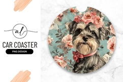 Cute Schnauzer Dog Portrait With Floral Crown And Pink Bow Product Image 1