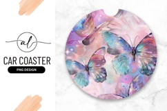 Round Car Coaster Png With Beautiful Butterfly Illustration Product Image 1