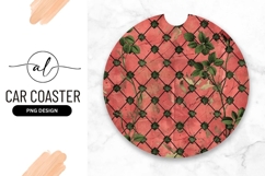 Floral Round Car Coaster Png With Roses And Lattice Design Product Image 1