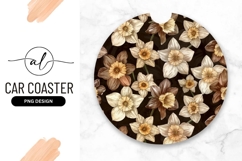 Elegant Round Car Coaster Png Featuring Watercolor Daffodils Product Image 1